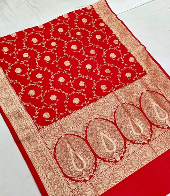 Elegant Kalindi Jaal Silk Saree featuring intricate floral jaal weaving on premium silk fabric, ideal for festive and traditional occasions.