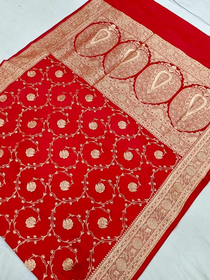 Elegant Kalindi Jaal Silk Saree featuring intricate floral jaal weaving on premium silk fabric, ideal for festive and traditional occasions.