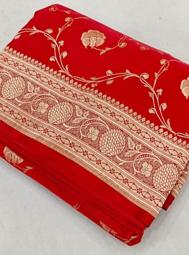 Elegant Kalindi Jaal Silk Saree featuring intricate floral jaal weaving on premium silk fabric, ideal for festive and traditional occasions.
