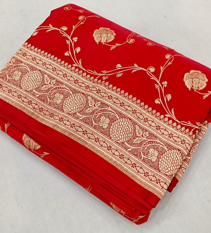 Elegant Kalindi Jaal Silk Saree featuring intricate floral jaal weaving on premium silk fabric, ideal for festive and traditional occasions.